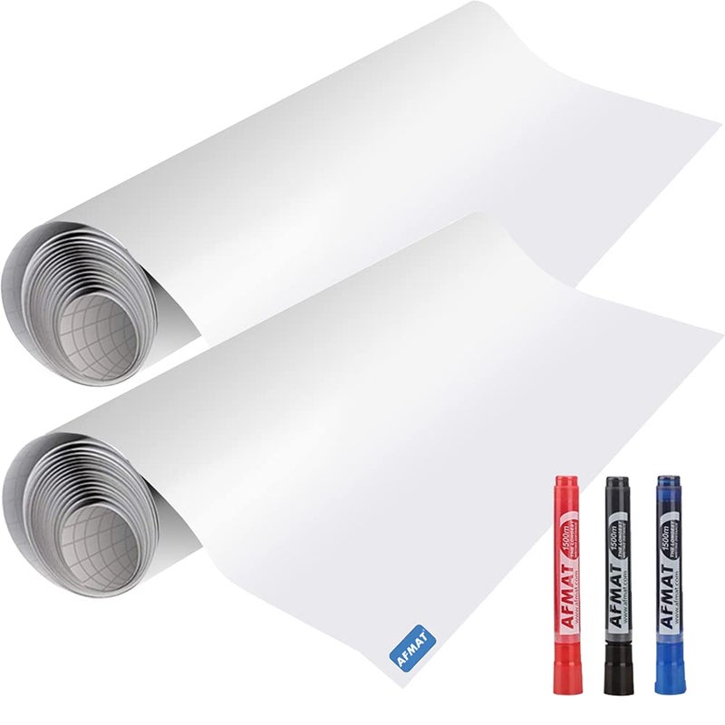 AFMAT White Board Wallpaper, Whiteboard Roll, Stick on White Boards for Wall, 1.5x11ft Peel and Stick Dry Erase Roll, Stain-Proof, Super Sticky Whiteboard Sticker for Wall/Table/Door, 2 Rolls PP06 - Image 1